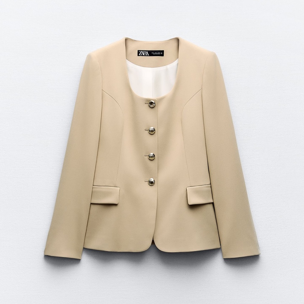 NWT Blazer scoop neck Zara REF# 2492/771 Beige
